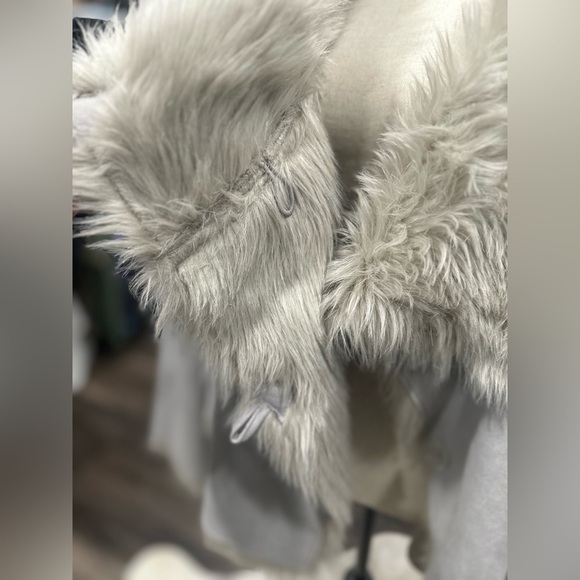 Moda International Coat Gray Soft Suede Faux Fur Lined Jacket Large Vintage VS - Picture 2 of 8